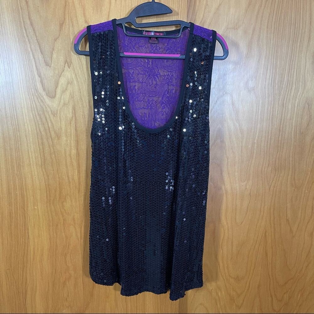 Rock & Roll Cowgirl, Glitzy and Lacy Tank Top, Size XXL, Black and Purple